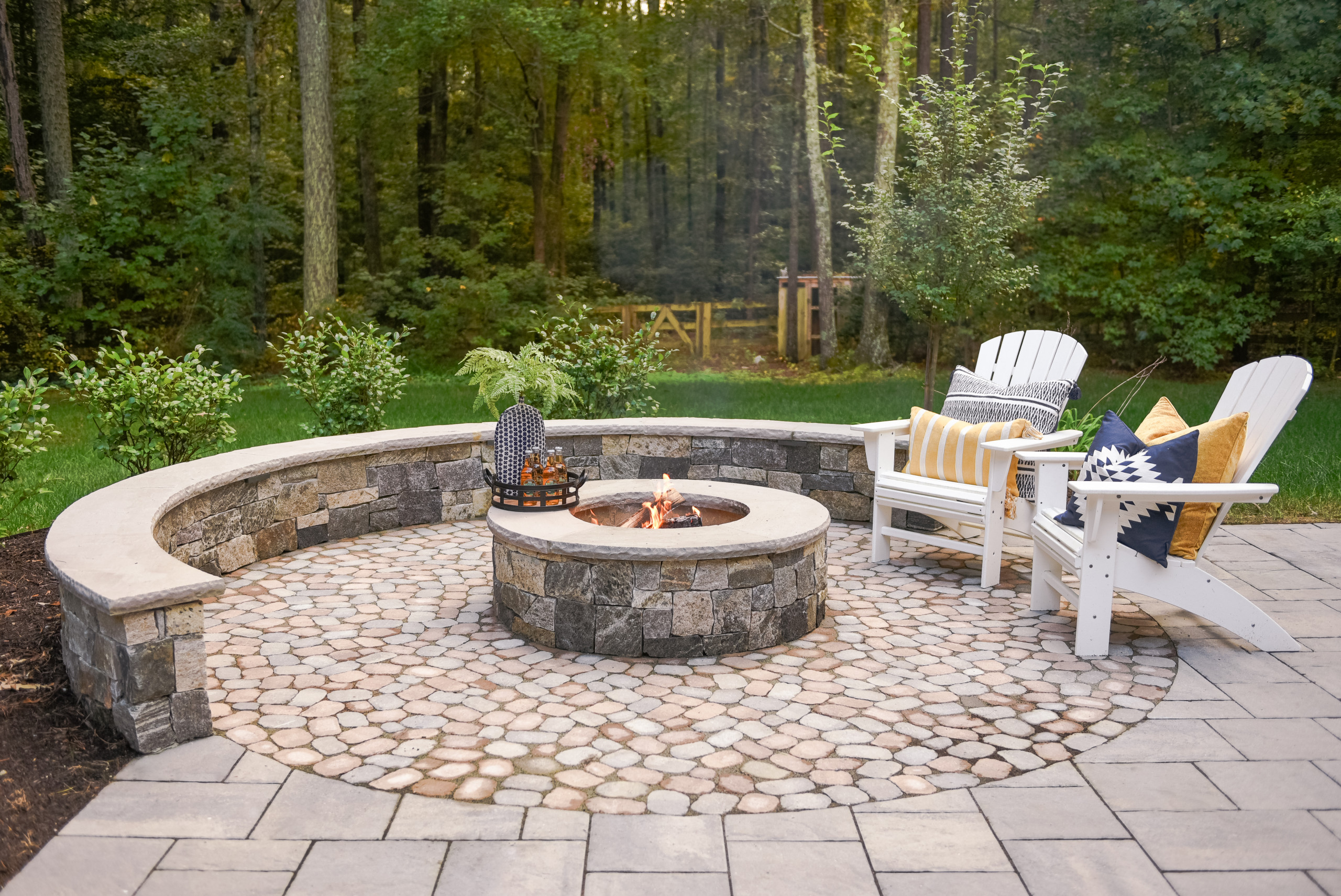 Completed stone patio with outdoor furniture