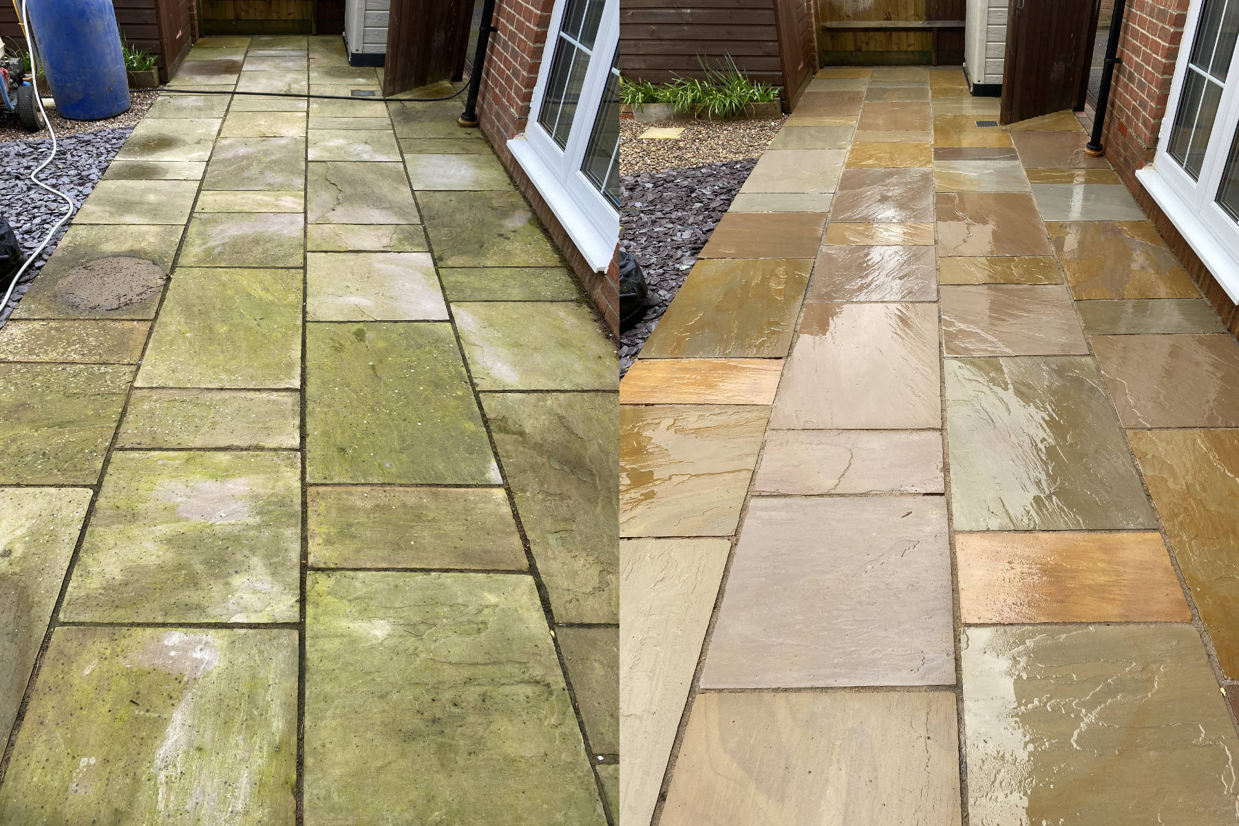 Pressure washing a patio surface