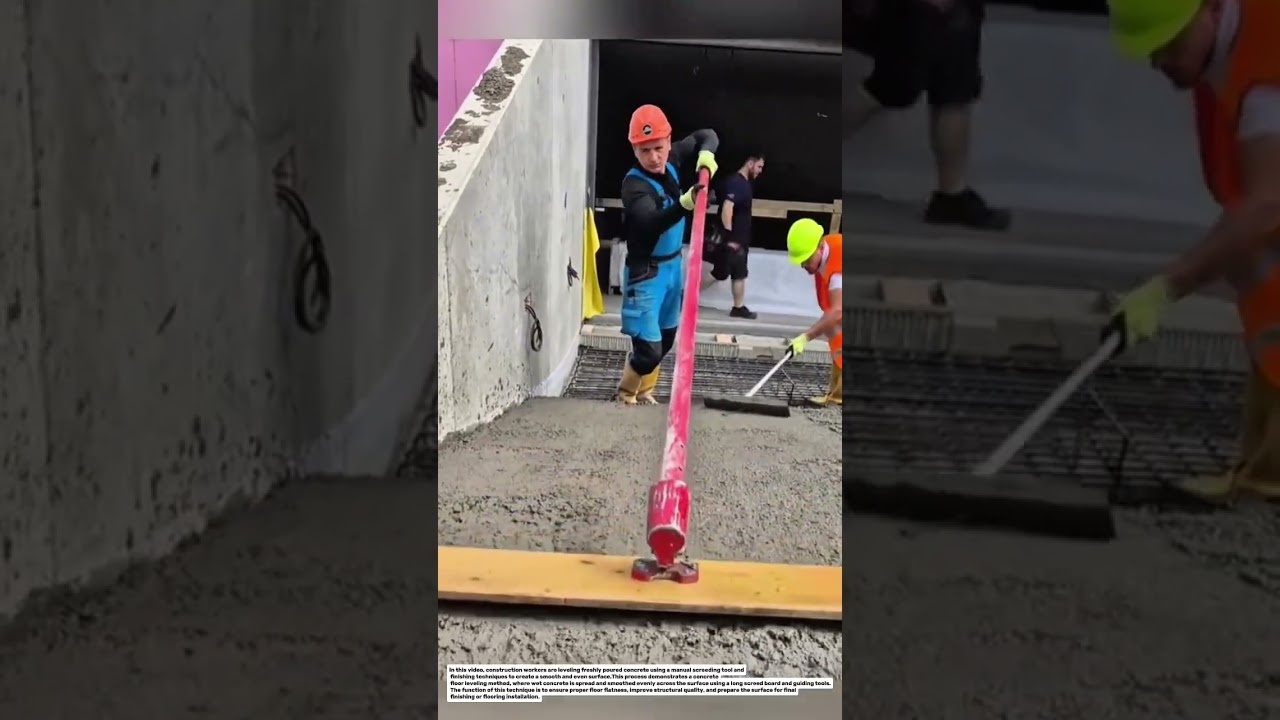 Workers smoothing a concrete surface