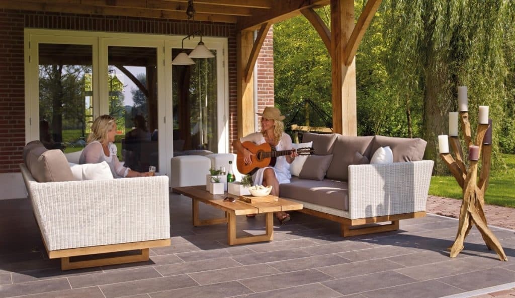 Modern garden decking with furniture