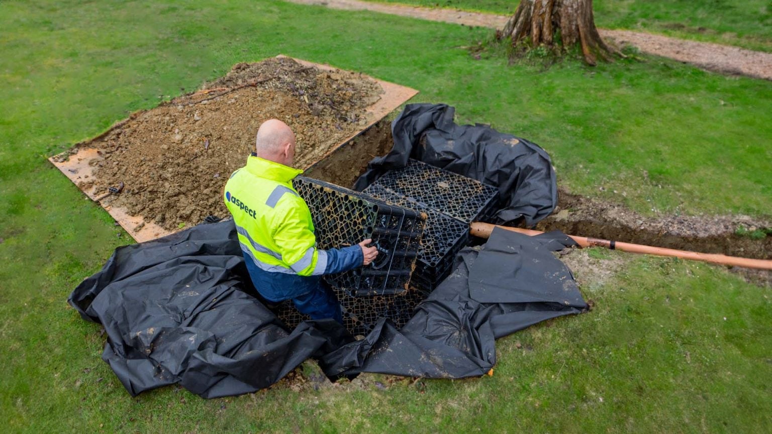Completed soakaway drainage system