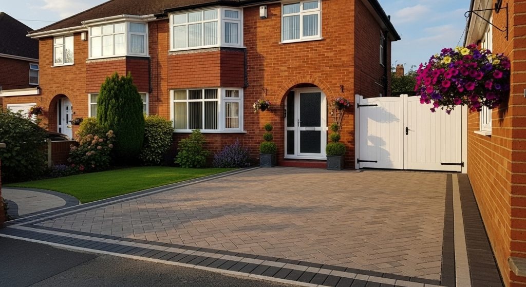 Wide block paving driveway