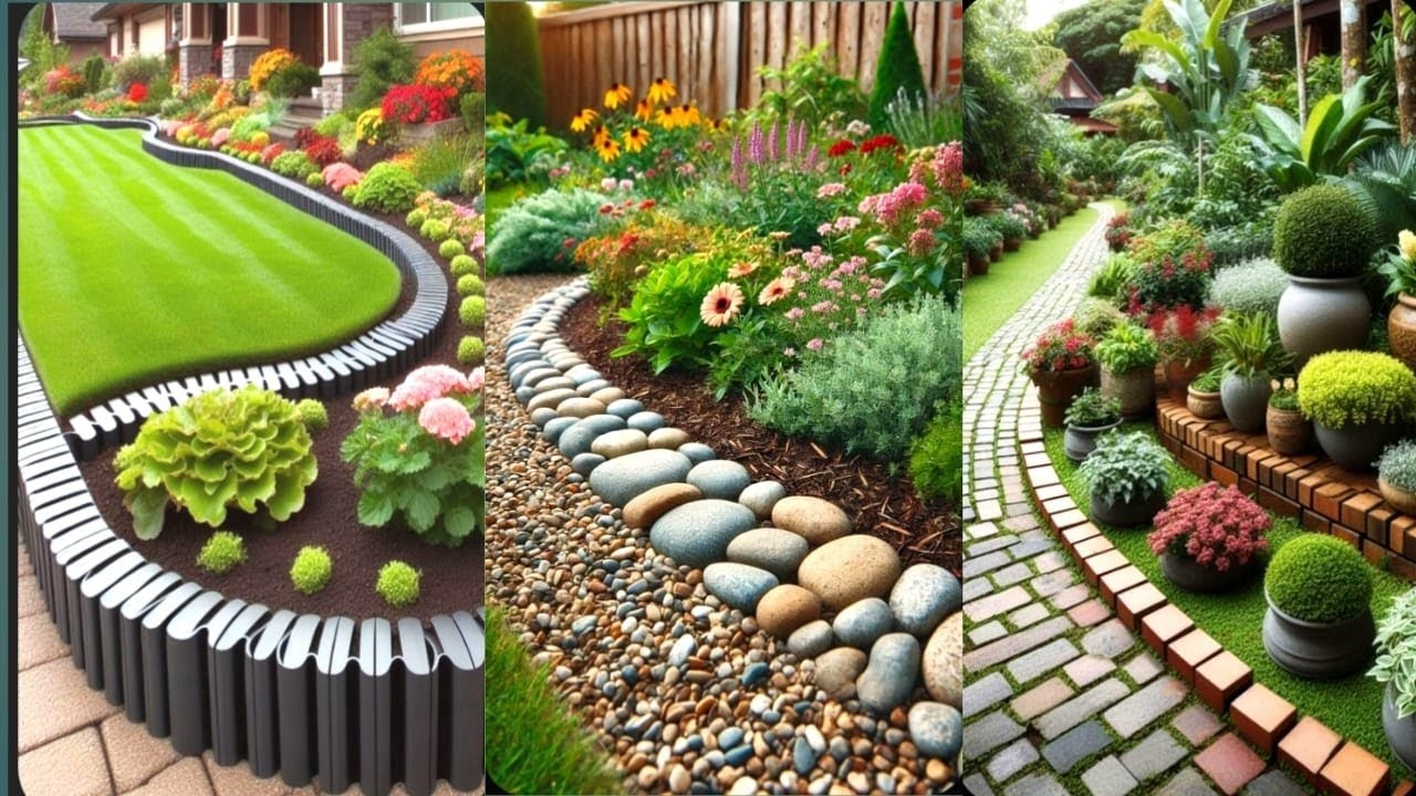 Decorative edging kerbs on garden path